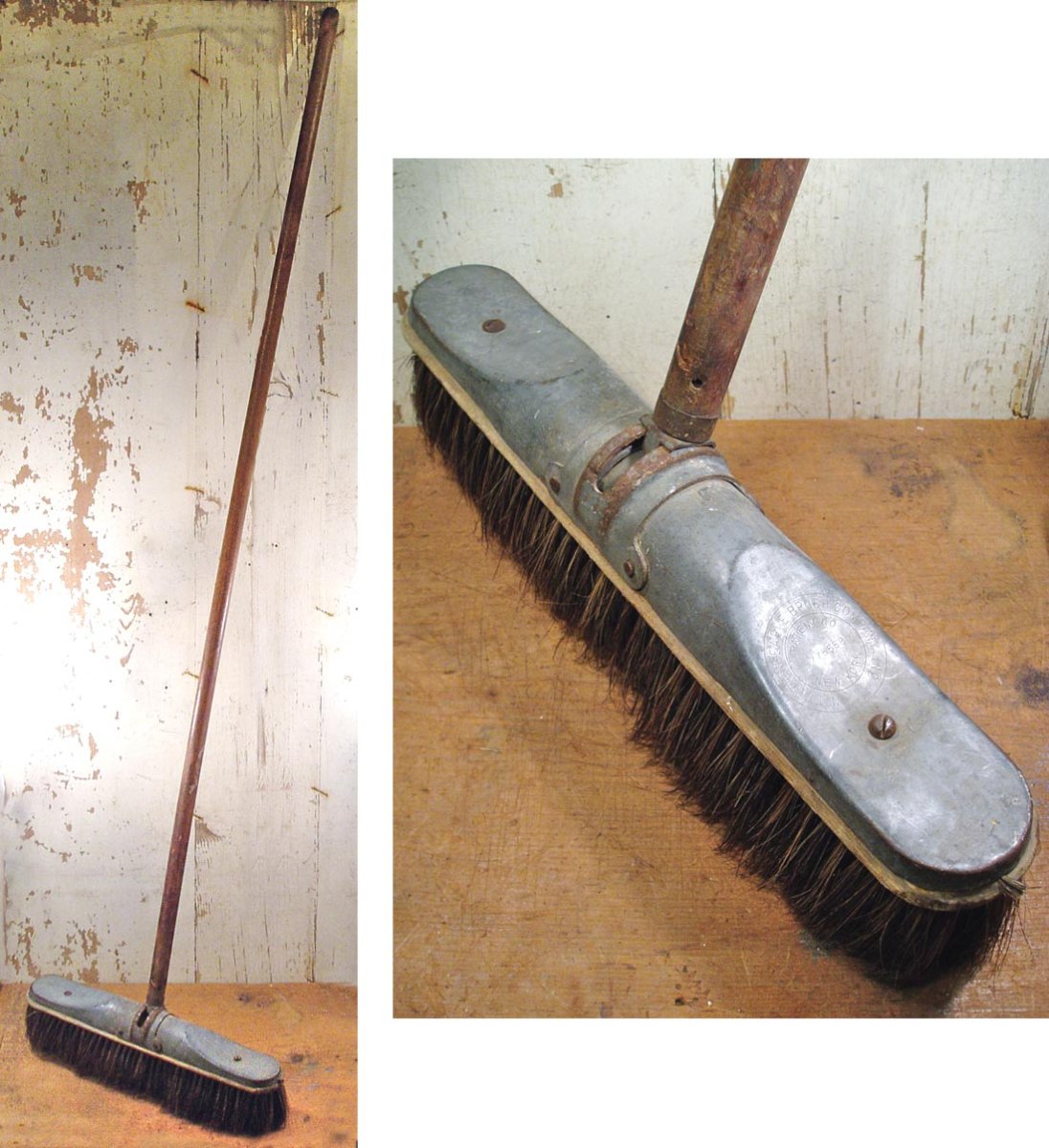 画像1: 1930's "N.Y." Wood＆Steel Push-Broom (1)