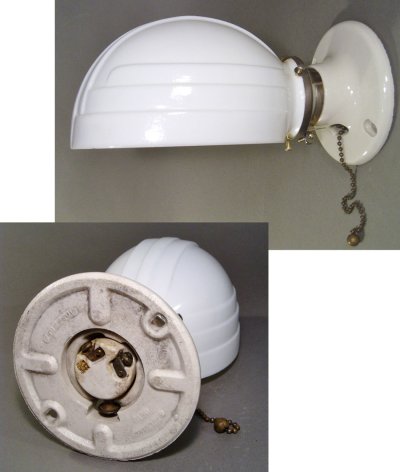 画像1: "ART DECO" Milk Glass Bathroom Lamp