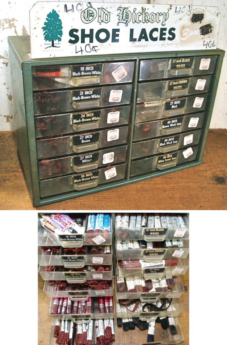 画像1: 1950-60’s　ADV Metal Cabinet with  "lot of 184 shoe laces" (1)
