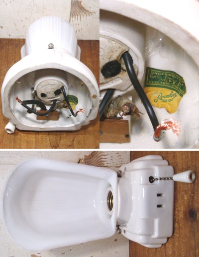 画像3: 1930-40's DECO "Porcelain＆Milk Glass" Bathroom Lamp