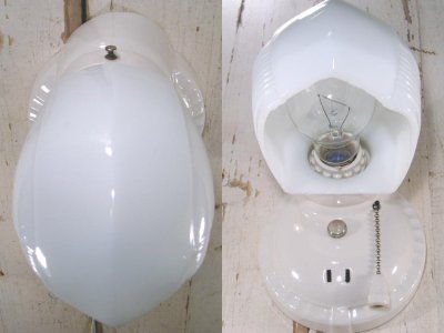 画像1: 1940's DECO "Ceramic＆Milk Glass" Bathroom Lamp