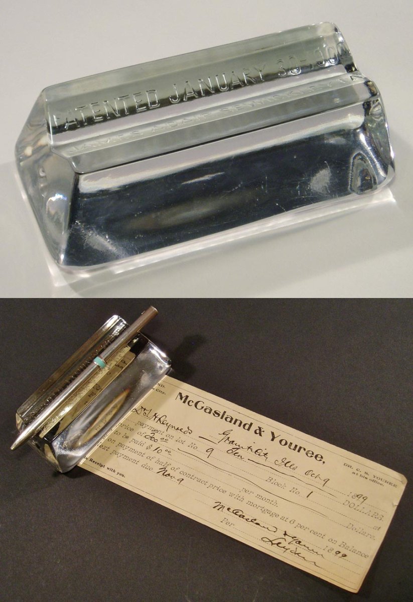 画像1: 1900-10's "Clear Glass" Pen Rest + Paper Weight (1)