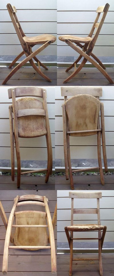画像1: "Rochester N.Y. 1800's" Primitive Folding Wood Chair 