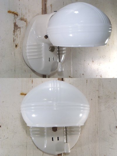 画像1: 1940's DECO "Porcelain＆Milk Glass" Bathroom Lamp