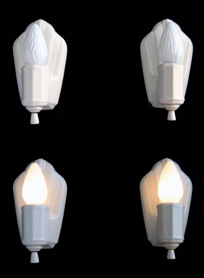 画像1: 1930-40's "PAIR" Porcelain Candle Lamp【Art Deco】