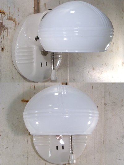 画像1: 1940's DECO "Porcelain＆Milk Glass" Bathroom Lamp