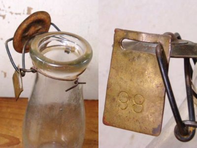 画像3: 1910-20's "Embossed" Glass Milk Bottle with Brass Tag