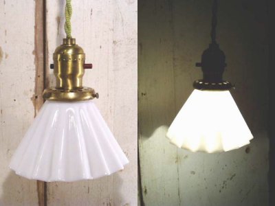 画像1: 1920-1940's "Frilled Milk Glass" Pendant Lamp