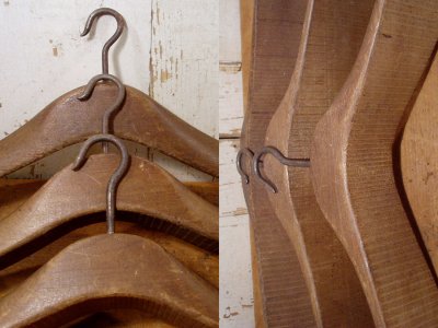 画像1: 1800 - early1900's "VERY THICK !!"  Solid Wood Hanger 3-set