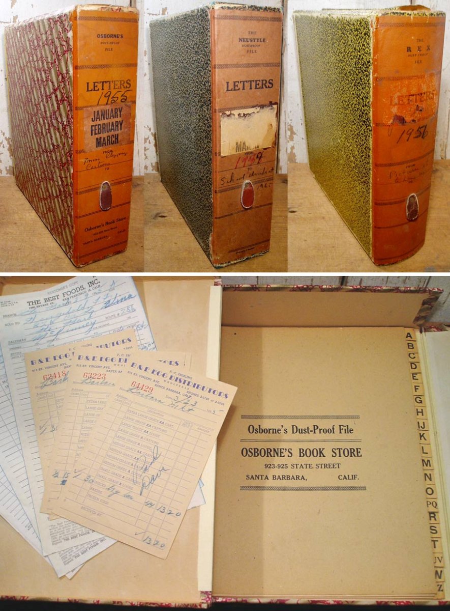 画像1: 3-sets 1920-30's Wood/Cardboard Office File Box (1)
