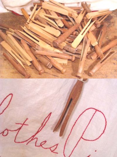 画像1: 1920-30's "Clothes Pins" Bag＆60 Wood Pins