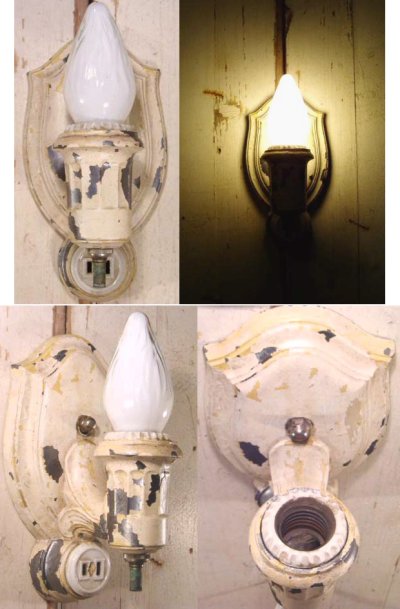 画像1: 1920's Art Deco "Shabby" Cast Metal Candle Lamp 