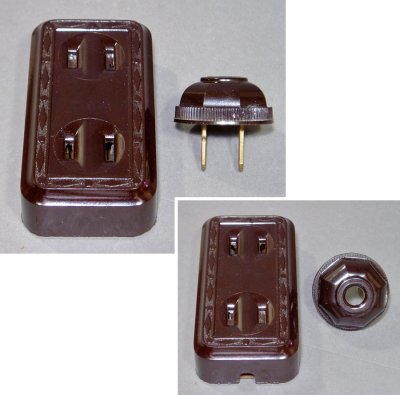 画像1: 1930-40's "Extension Cord" Bakelite Outlet with 1-Plug