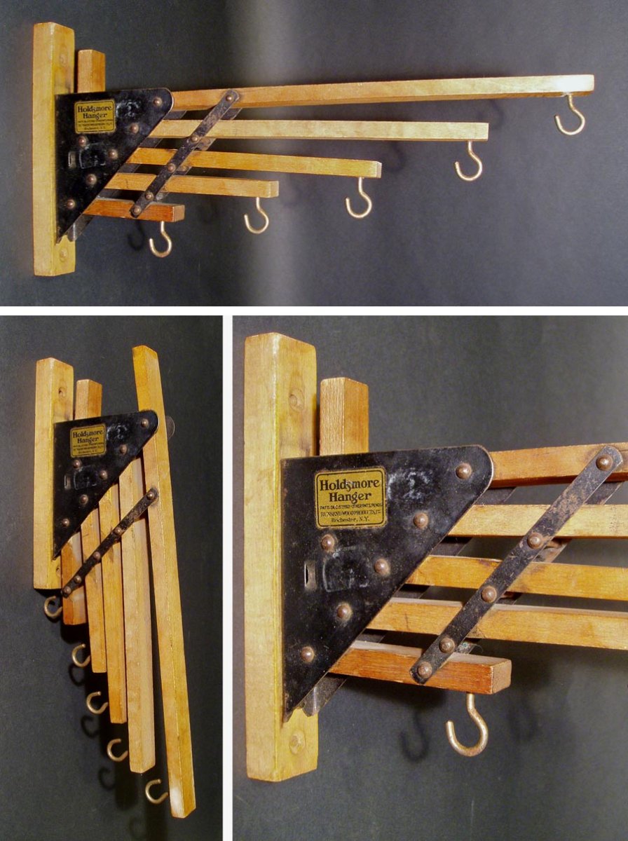画像1: 1920-30's "Holds more Hanger" Wood＆STEEL Folding Hanger (1)