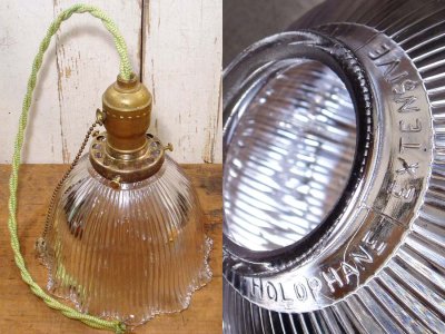 画像3: 1910-30's "Holophane" Ribbed Glass Pendant Lamp