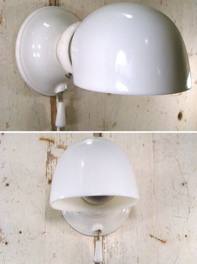 画像1: 1940's DECO "Porcelain＆Milk Glass" Bathroom Lamp