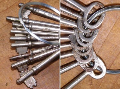 画像1: Early 1900's "Lot of 9" Skeleton-Keys w/RING