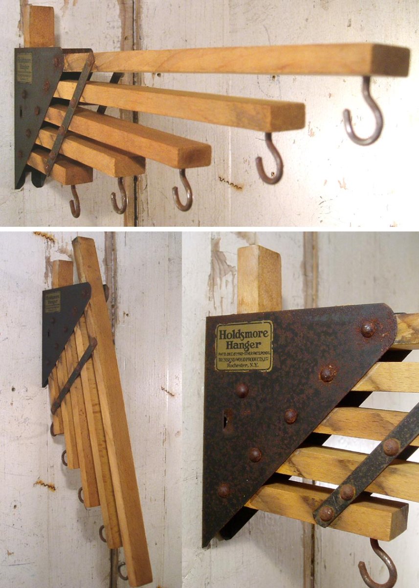 画像1: 1920-30's "Holds more Hanger" Wood＆STEEL Folding Hanger (1)