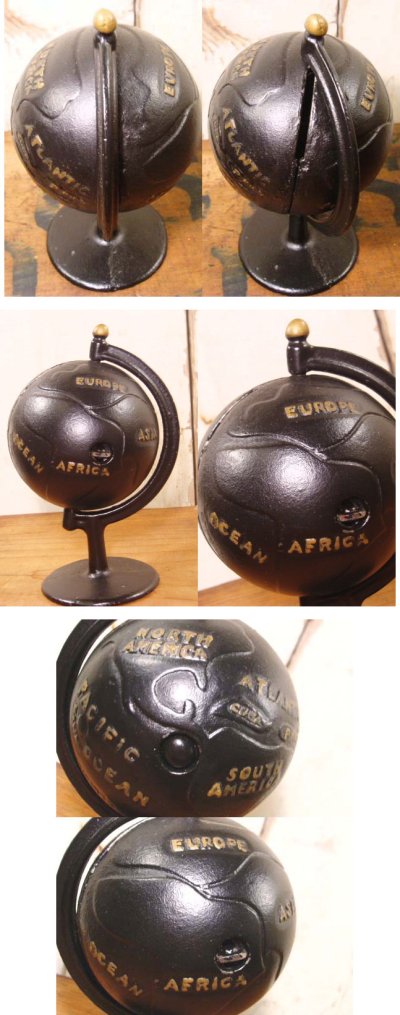 画像1: 1900's "CAST IRON" GLOBE BANK 【Re-painted Black×Gold】