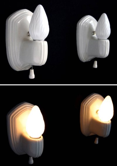画像1: 1930-40's Porcelain Candle Lamp【Art Deco】