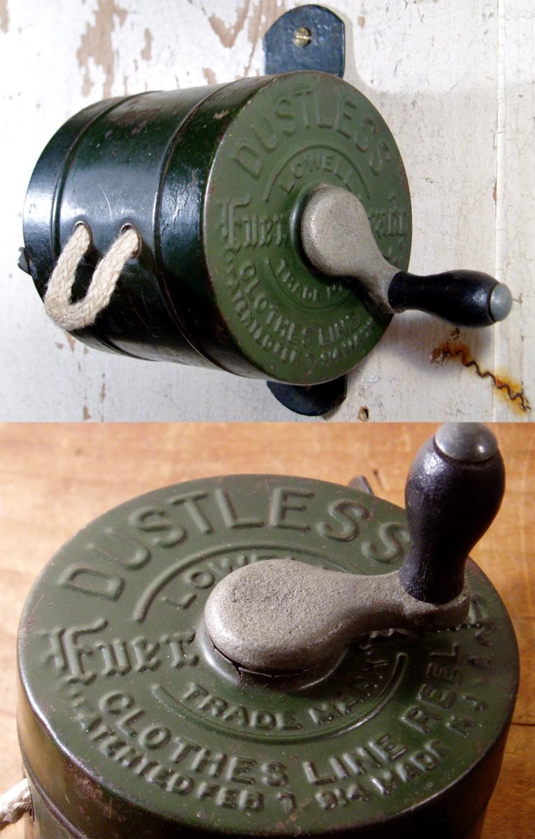 画像1: 1910-20's Wood Handle "Clothes-Line" Reel (1)