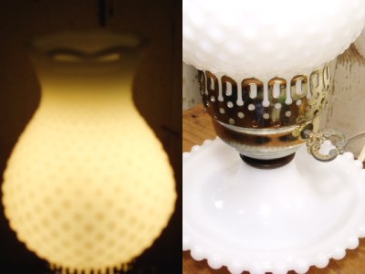 画像1: 50-60's "Hobnail" Milk Glass Shade Table Lamp