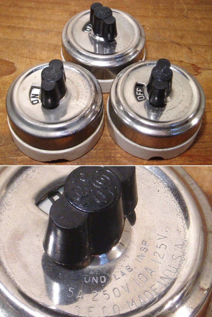 画像1: 3-sets "General Electric" Porcelain Turn Switch  (1)