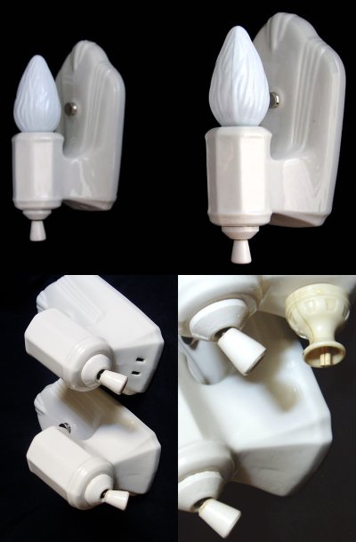 画像2: 1930-40's "PAIR" Porcelain Candle Lamp【Art Deco】