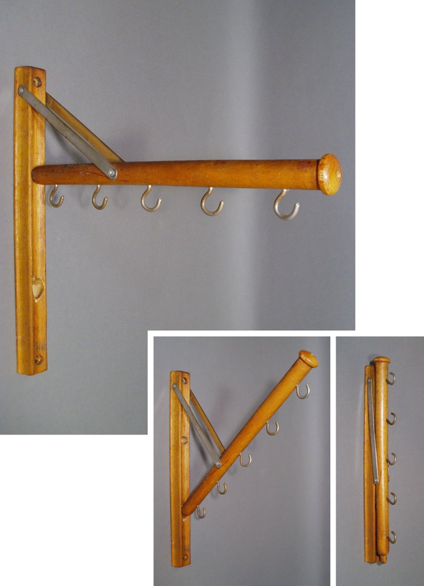 画像1: 1920's  "Wood＆Seel" Wall Mount Folding Hanger Rack (1)