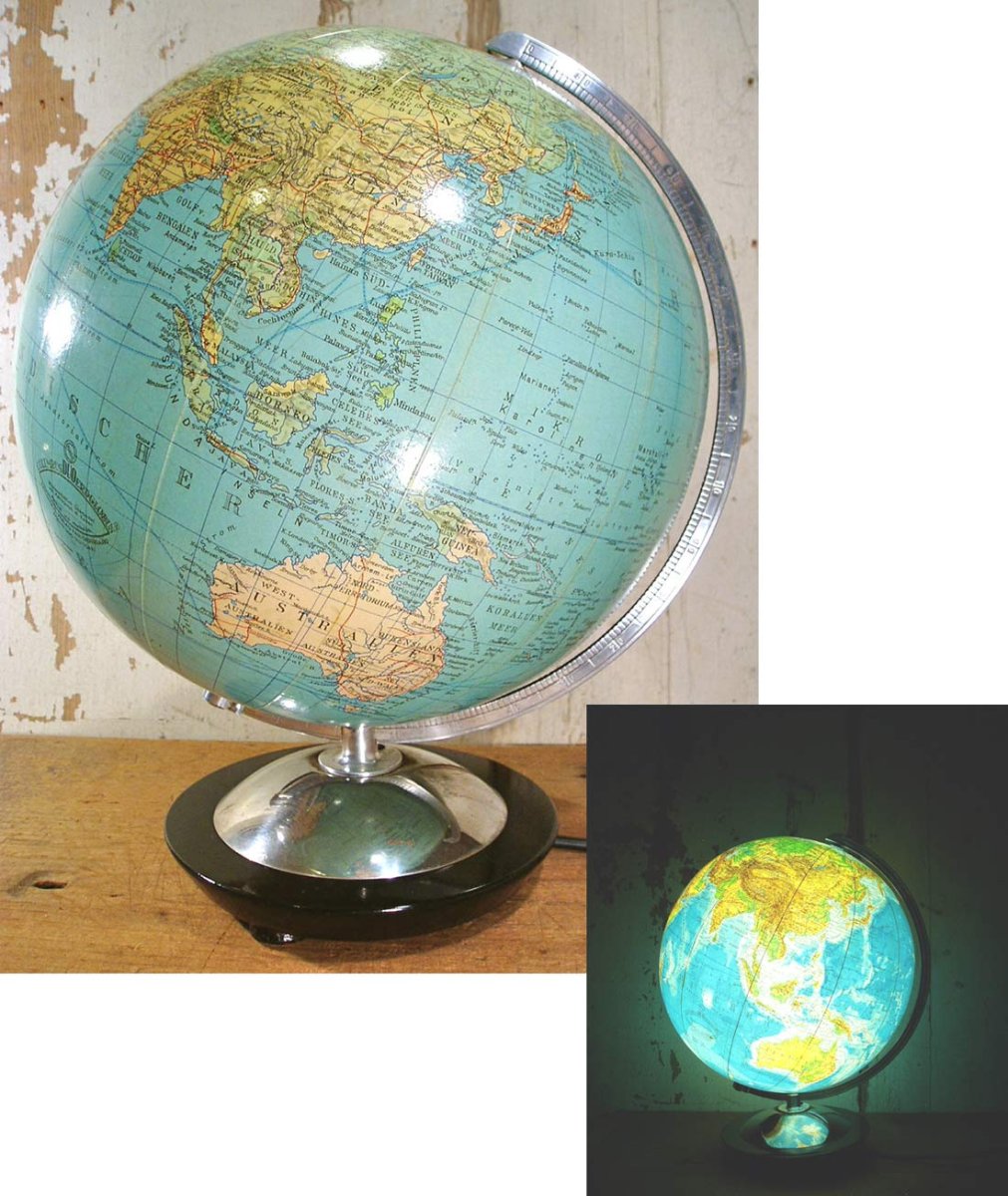 画像1: 1940's German-DECO "Glass" World Globe Lamp【25cm】 (1)