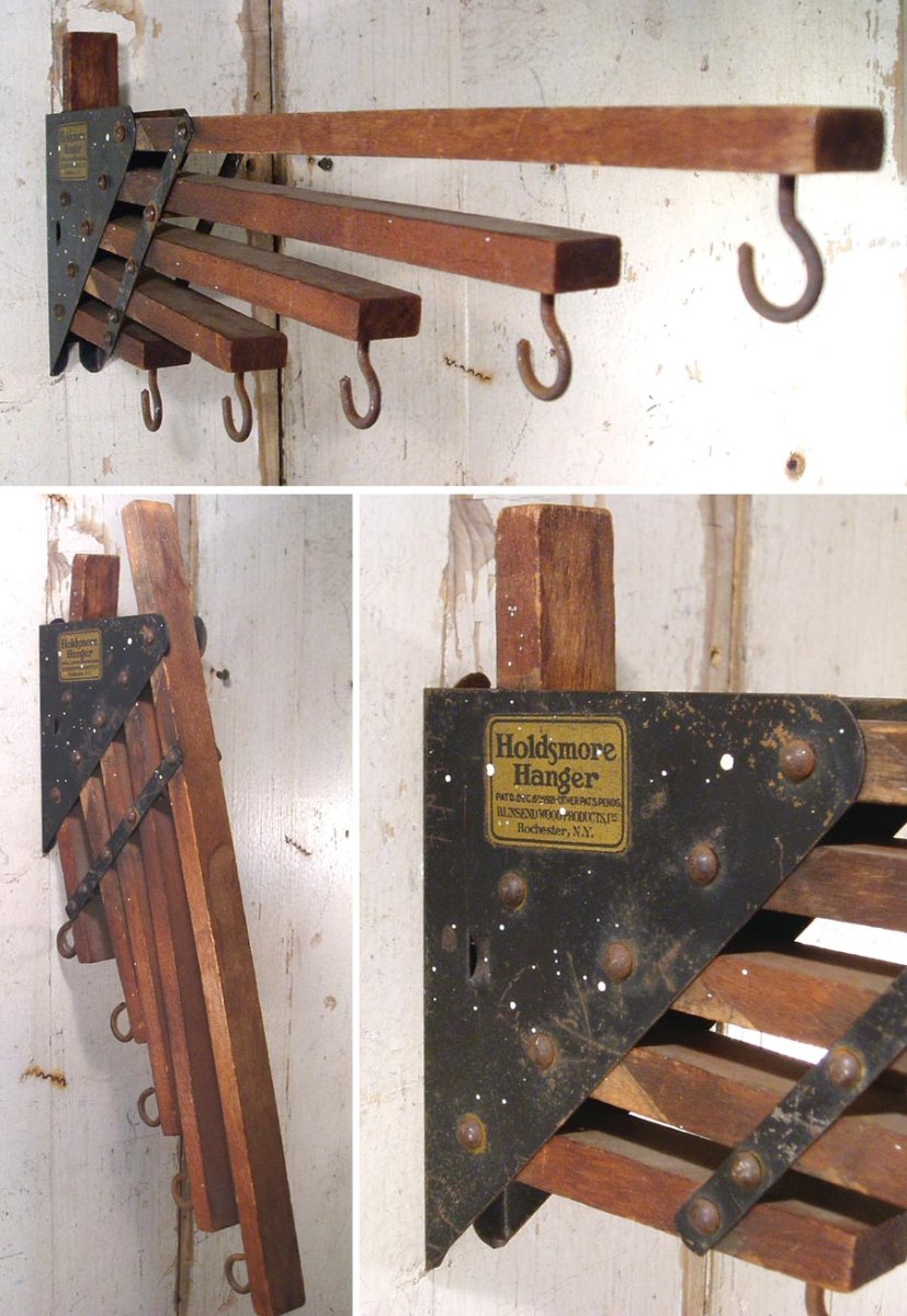 画像1: 1920-30's "Holds more Hanger" Wood＆STEEL Folding Hanger (1)