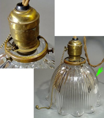 画像1: 1920-30's "HOLOPHANE" Ribbed Glass Pendant Lamp