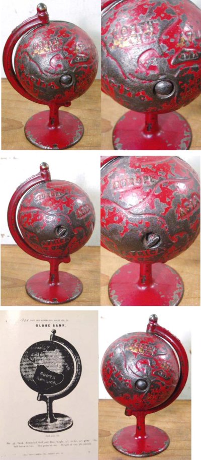 画像1: 1900's "CAST IRON" GLOBE BANK 【RED】