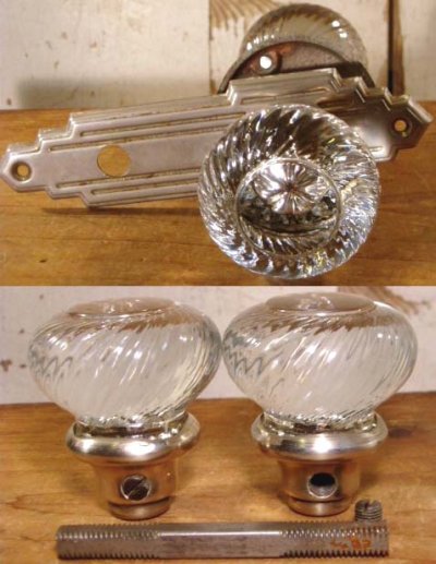 画像1: 30-40's Art-Deco "Swirl Glass" Doorknob