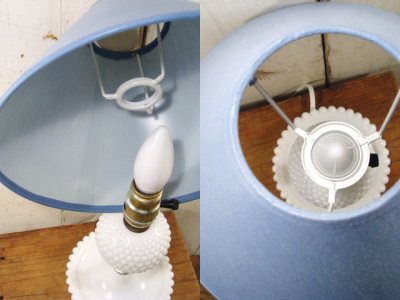 画像1: 50-60's "Blue cloth Shade" Hobnail Table Lamp