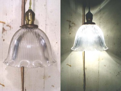 画像1: 1910-20's "Holophane" Ribbed Glass Pendant Lamp