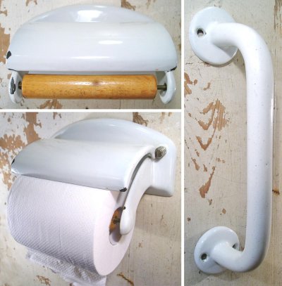 画像1: 1920-30's German-DECO "Cast-Iron" Toilet Paper Holder + Handle