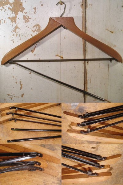 画像1: 3本set 1900-20's "Steel Bar Lock" Early Wood Hanger