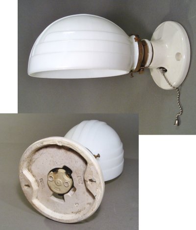 画像1: "ART DECO" Milk Glass Bathroom Lamp