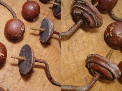 画像1: French Art-Deco "Wood Ball＆Steel" Coat Hooks