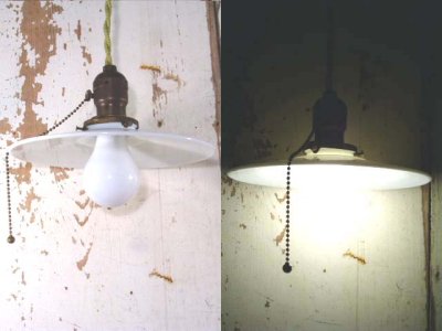 画像1: 1910-1930's "Flat Milk Glass" Pendant Lamp