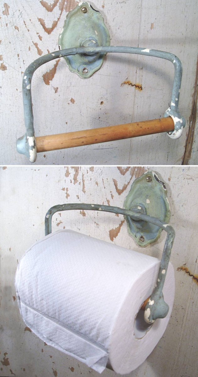 画像1:  1920's "Rustic" Steel-Frame Toilet Paper Holder (1)