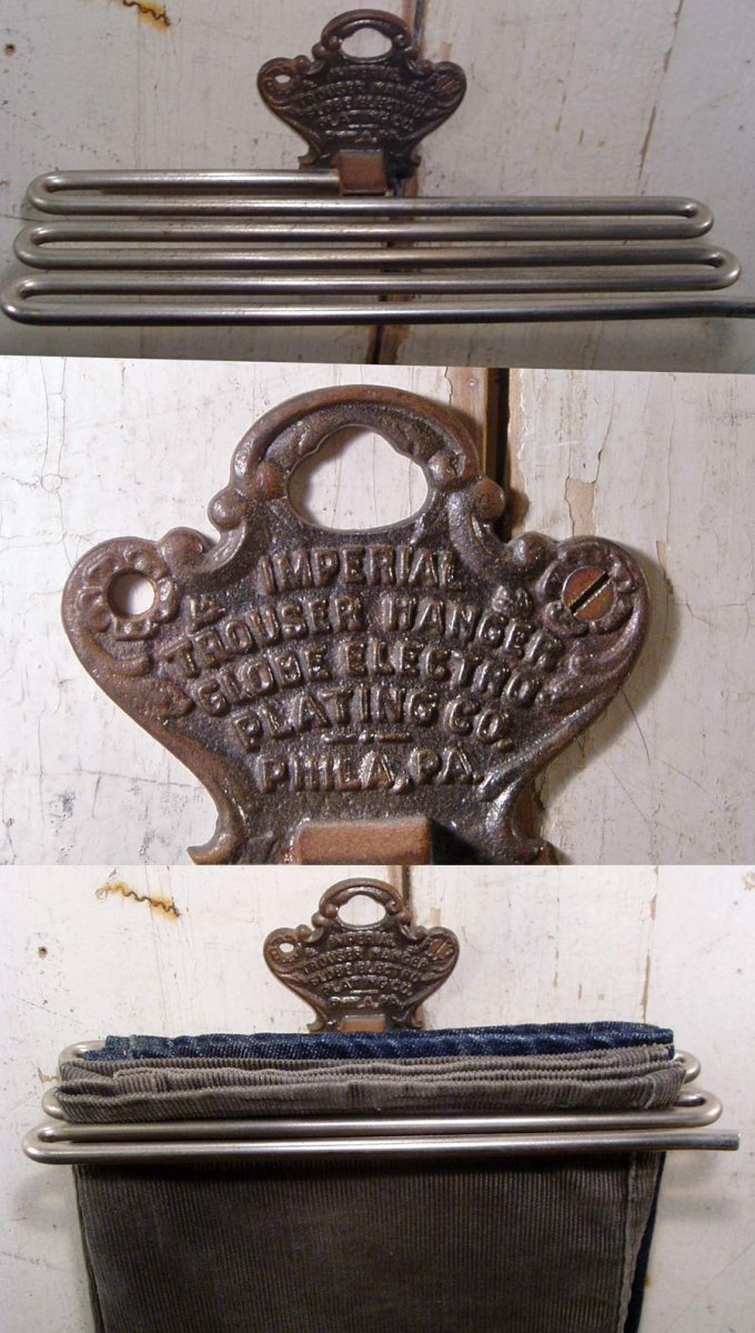 画像1: Wall-Mount 1910-20's "ADV Iron-Top" Steel Pants Hanger (1)