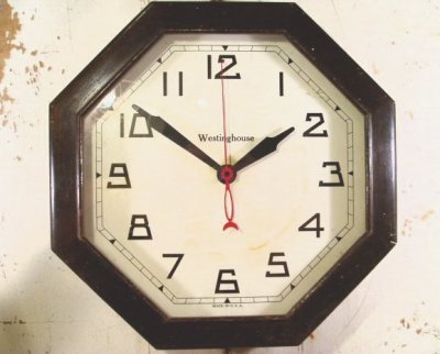 画像1: 30's "Westinghouse" Octagon WOOD Wall Clock