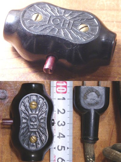 画像1: 1930's "ELECTRIC Design" Black Bakelite Switch w/Cord