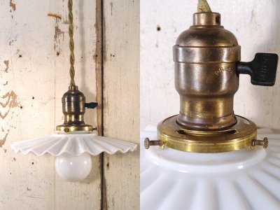 画像1: Antique "Petticoat Milk Glass" Pendant Lamp