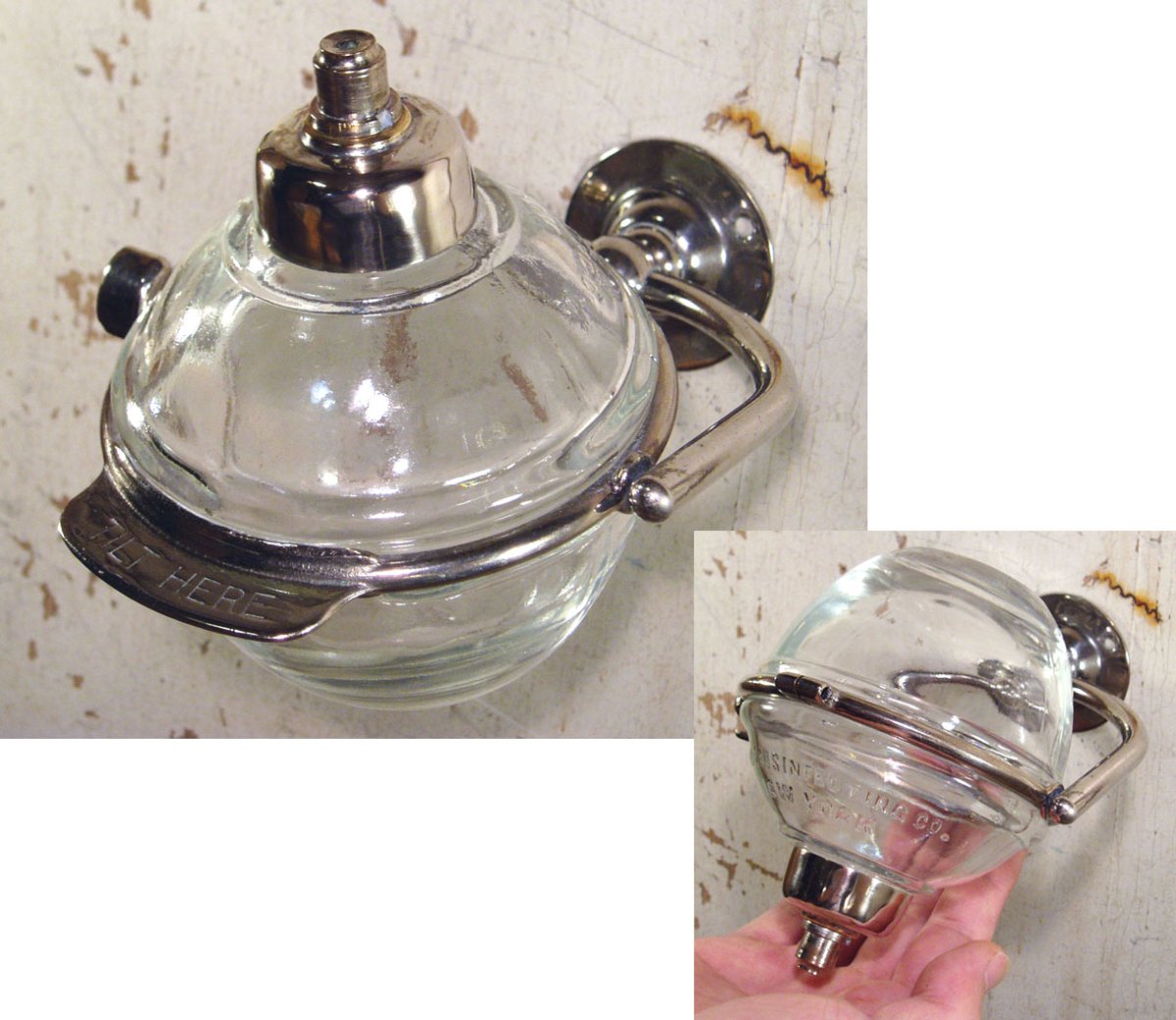 画像1: 1910-20's "N.Y." Glass Liquid Soap Dispenser (1)