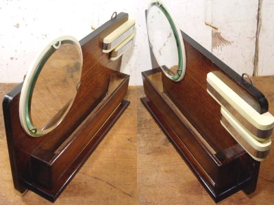 画像1: Art-Deco Wood Shaving Mirror? Wall Mount Set