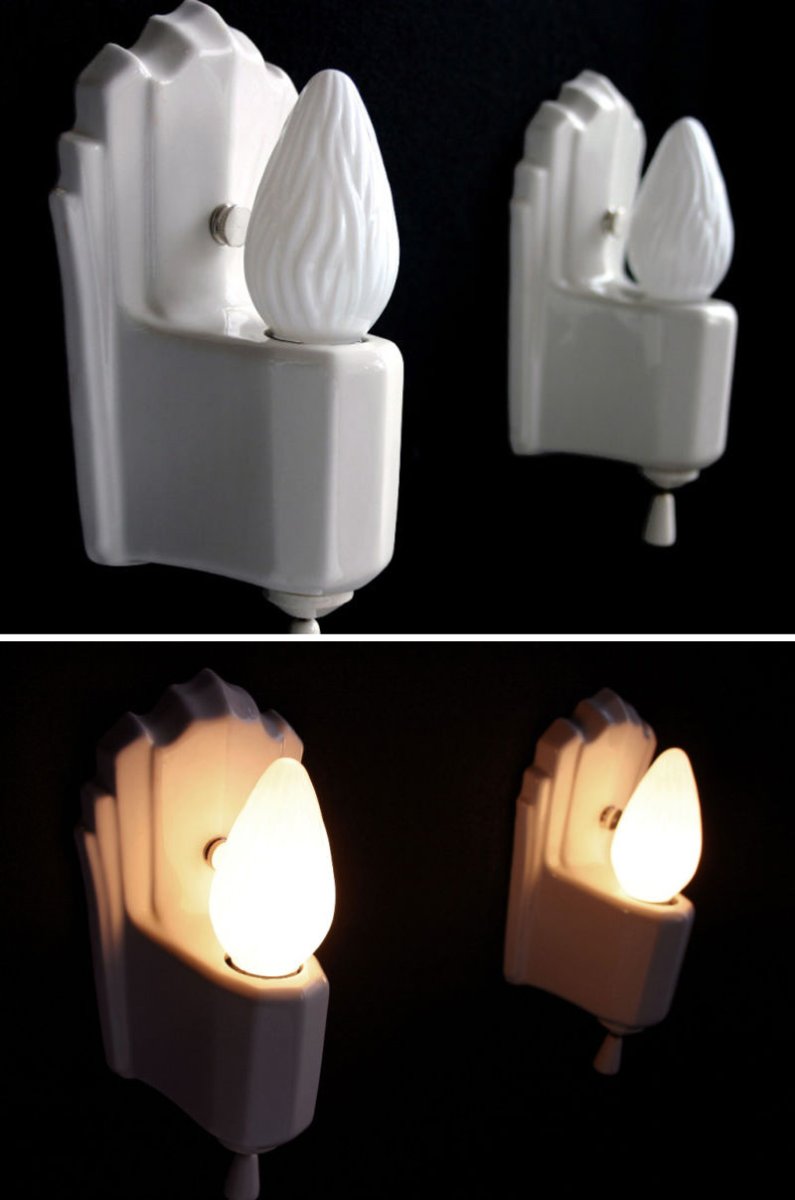 画像1: 1930-40's "PAIR" Porcelain Candle Lamp【Art Deco】 (1)