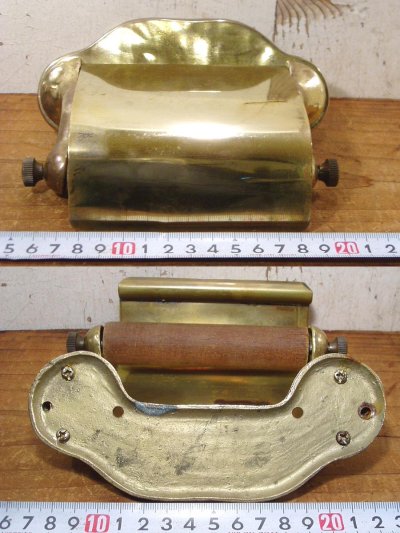 画像1:  1910-1920's "幅狭-ECOタイプ" Cast-Brass Toilet Paper Holder